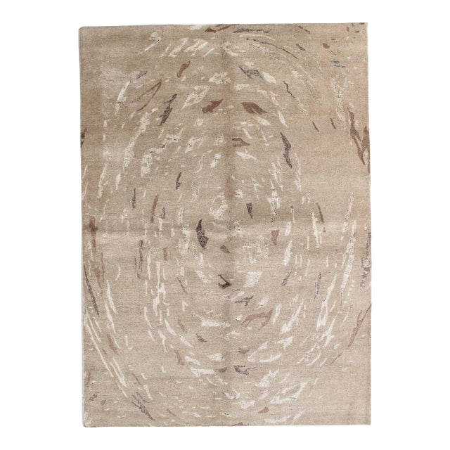 Modern Abstract Hand-Knotted Wool & Silk Rug 5'6" X 7'10" For Sale