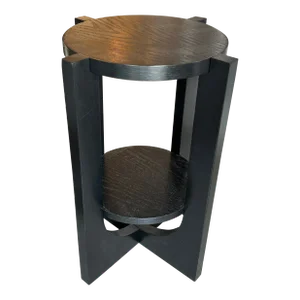 Double - Tier Black Painted Wood Side Table