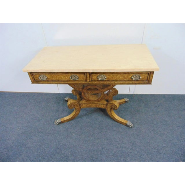 Hollywood Regency Hollywood Regency Leather & Marble Console Table For Sale - Image 3 of 11