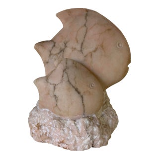 1980’s Vintage Hand-Carved Marble Tropical Fish Sculpture For Sale