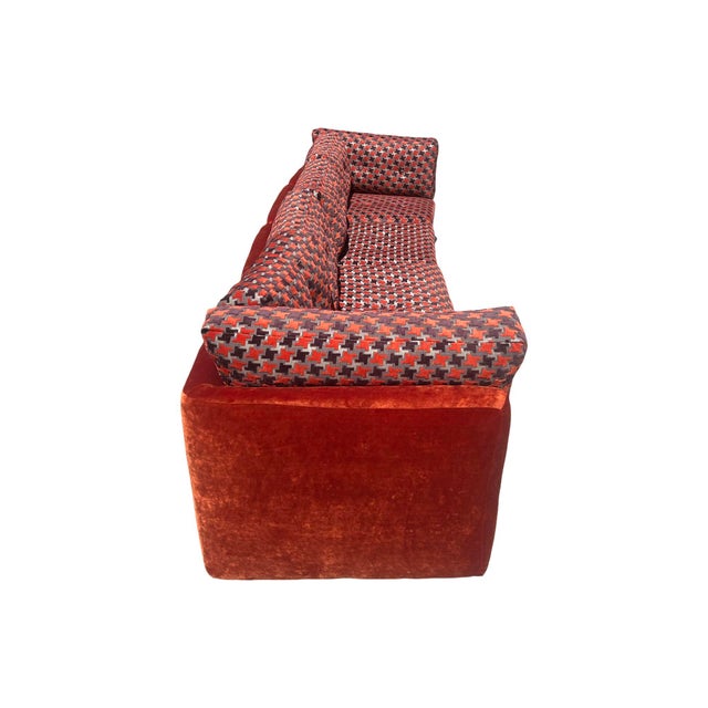 Vintage Mid Century Modern 1970s - 1980s 4 Piece Modular Orange Velvet Geometric Sofa Restored Postmodern 80s For Sale - Image 10 of 12
