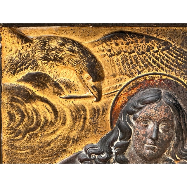 Metal St. John the Evangelist Gilded Cast Iron Bas Relief Plaque After Domenichino For Sale - Image 7 of 13