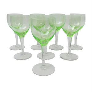 Hand Blown Art Nouveau Uranium Glass Wine Glasses, Set of 8