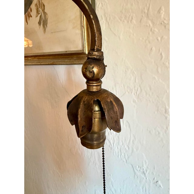 Art Deco Antique Art Deco Floor Standing Bridge Arm Lamp 59", Ornate Gold & Green Floral For Sale - Image 3 of 11