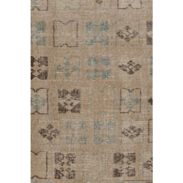 1950s Vintage Distressed Runner Rug, Beige-Brown & Blue Geometric Motifs - Rug & Kilim For Sale - Image 5 of 8
