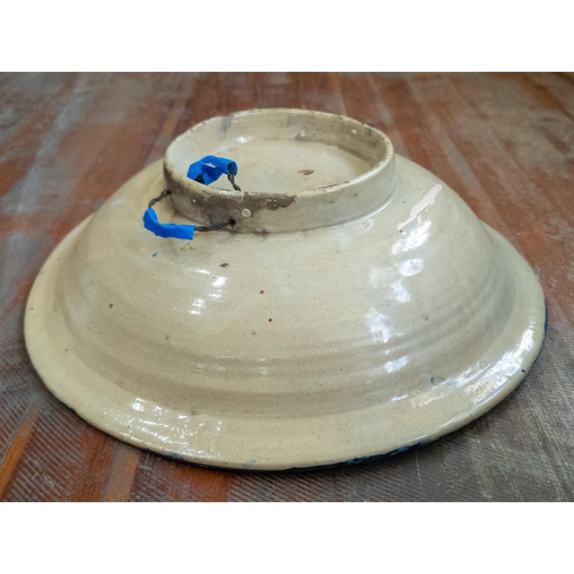20th Century Moroccan Blue and White Fassi Pottery Wall Charger Bowl For Sale - Image 9 of 12