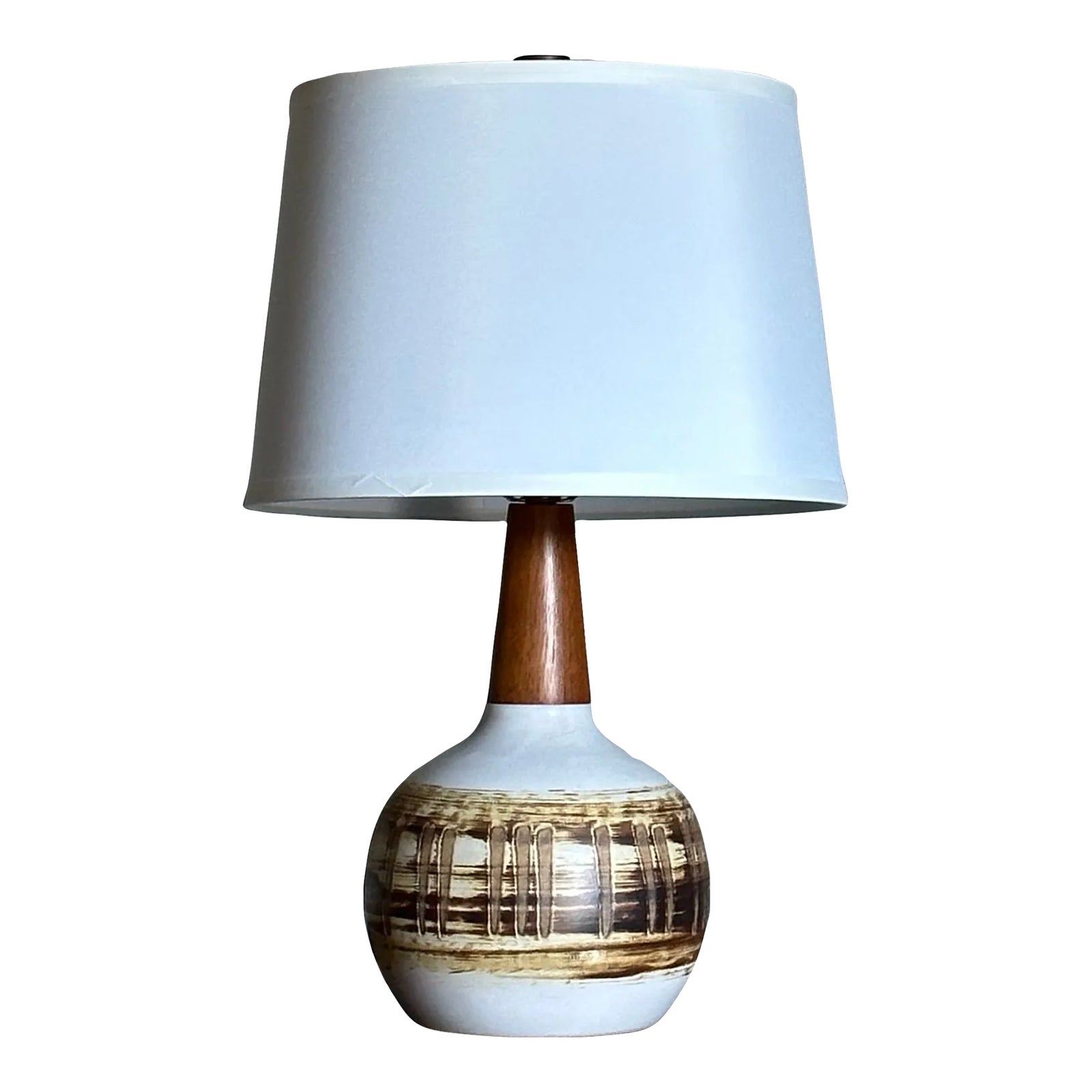 1970s Jane and Gordon Martz Table Lamp in Ceramic and Walnut