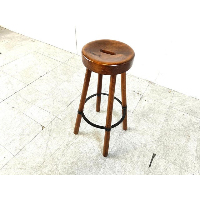 Wood Brutalist Bar Stool, 1960s For Sale - Image 7 of 11