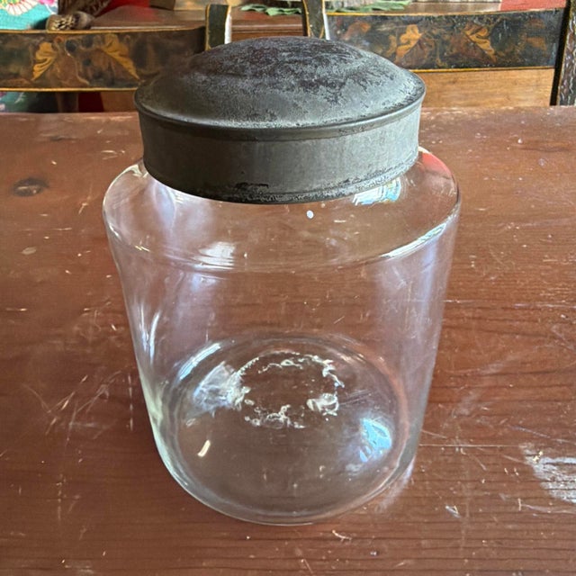 Mid 19th Century A Nice Antique Blown Glass Storage Container With Tin Lid, Circa 1850 For Sale - Image 5 of 15