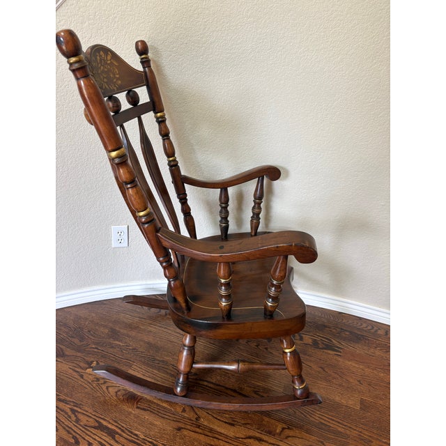 1970 Virginia House Gold Stenciled Colonial Rocking Chair For Sale - Image 4 of 12