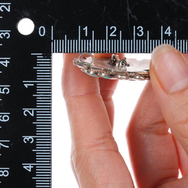 Metal Dexter & Eva Cellicion Zuni stering sunface headdress pendant/pin channel inlay For Sale - Image 7 of 8