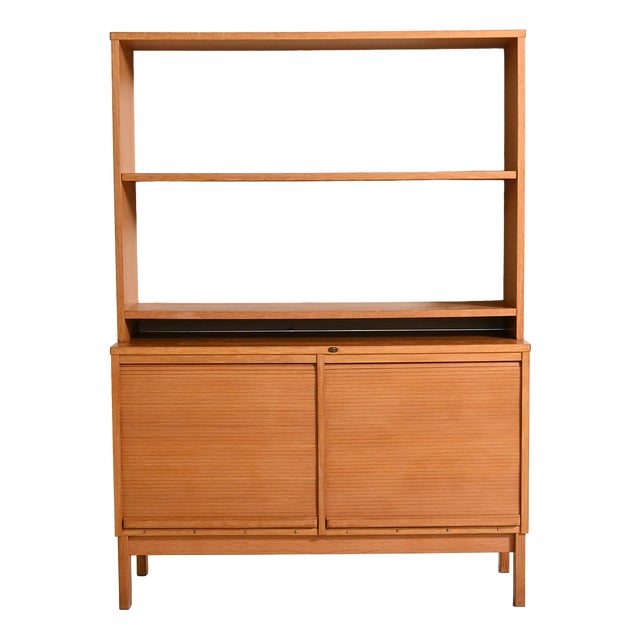 Vintage Oak Bookcase with Shutter Doors, 1960s For Sale