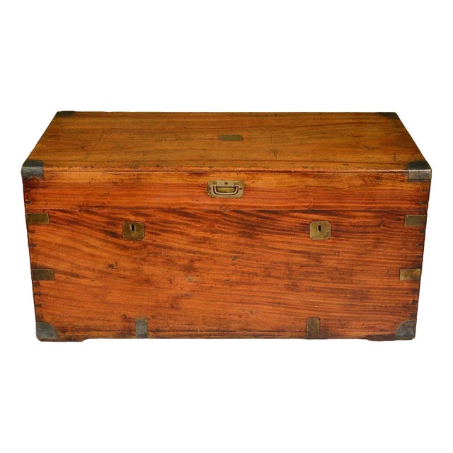 Large Double Lock Camphor Wood Campaign Chest, 1850s For Sale