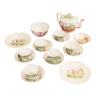 19th Century Chinoiserie Palm Tree Motif Tea Service - Set of 11 For Sale