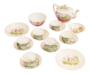 19th Century Chinoiserie Palm Tree Motif Tea Service - Set of 11
