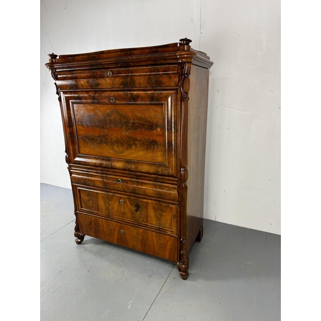 Khaki Biedermeier Oak and Mahogany Secretaire, 1860s For Sale - Image 8 of 18