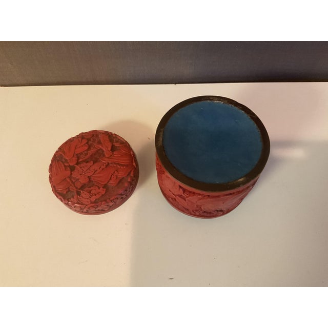 Ornamental & Decorative Materials Vintage Chinese Carved Cinnabar Round Box For Sale - Image 7 of 7