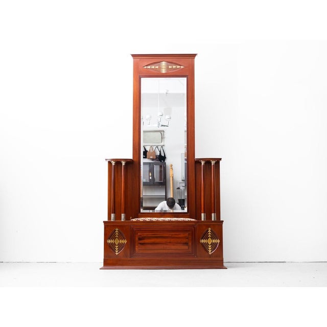 Art Nouveau Stand Mirror with a Bench from Julius & Josef Herrmann, Vienna, 1905 For Sale - Image 3 of 18