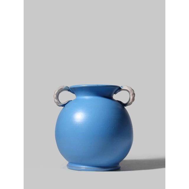 Blue Art Deco Double Handled Blue Vase by Gabriel Burmeister for Gabriel Keramik, Sweden, 1930s For Sale - Image 8 of 8