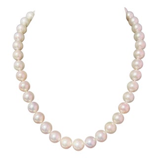 Akoya Pearl Diamond Necklace 16" 18k Gold 10 mm Certified For Sale