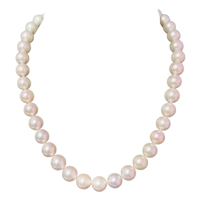 Akoya Pearl Diamond Necklace 16" 18k Gold 10 mm Certified For Sale