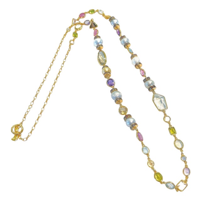 Bochic "Capri" Vintage Pearl, Sapphire, Ruby Necklace 18K Gold & Silver For Sale
