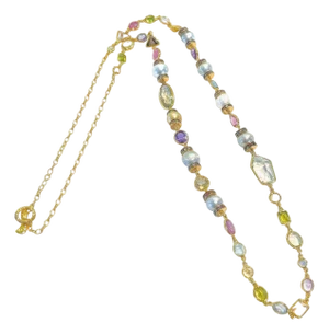 Bochic "Capri" Vintage Pearl, Sapphire, Ruby Necklace 18K Gold & Silver