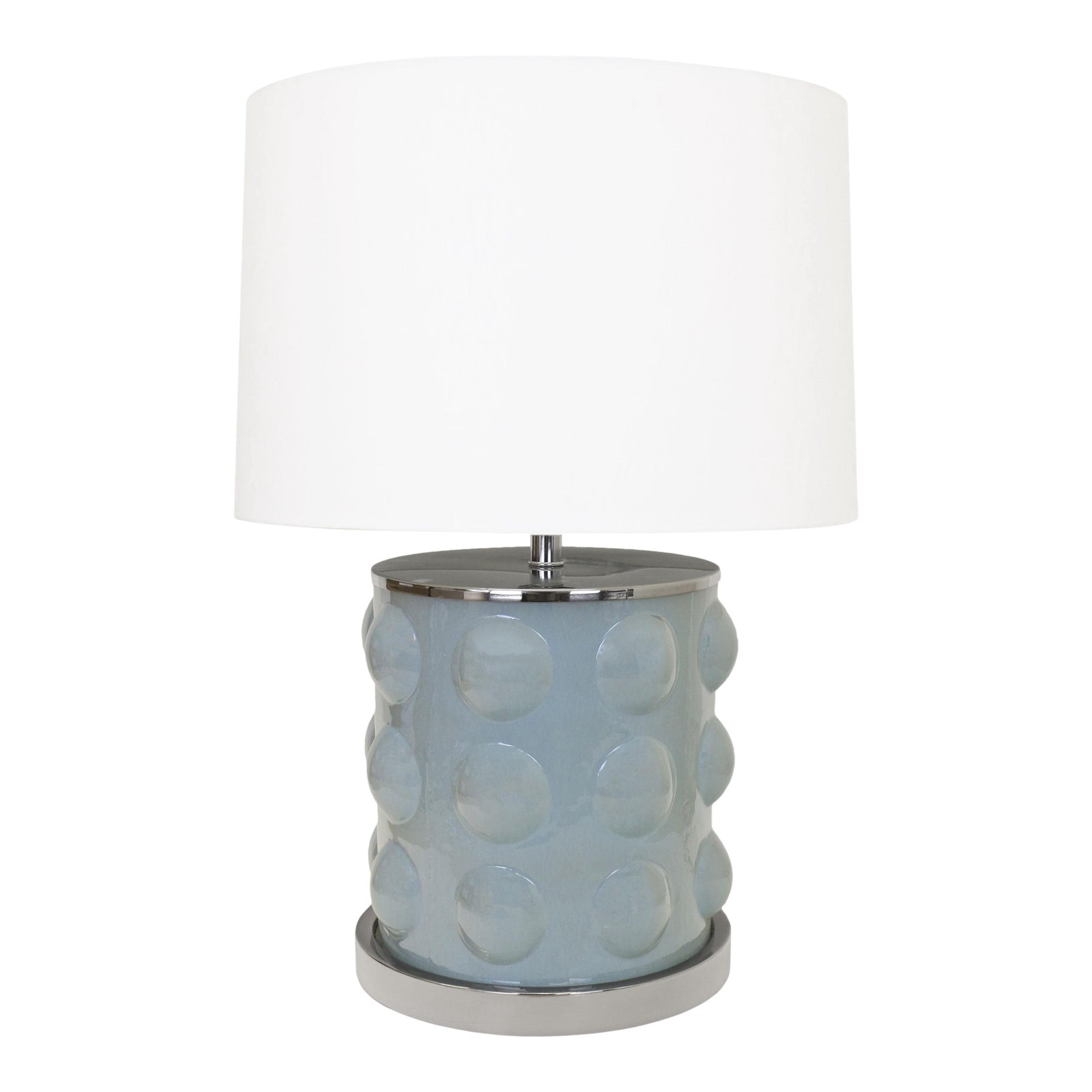 Bubble Glass Lamp With Polished Nickel Base With 18inch Round Drum Off White Linen Shade 12 Sky Blue Chairish