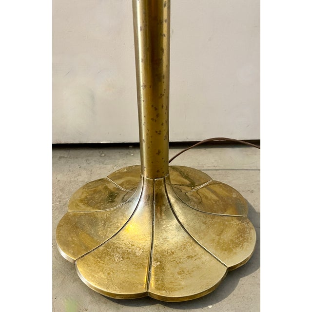 Stiffel Solid Brass Tulip Torchiere Floor Lamp Milk Glass Diffuser by the Stiffel Company For Sale - Image 4 of 6