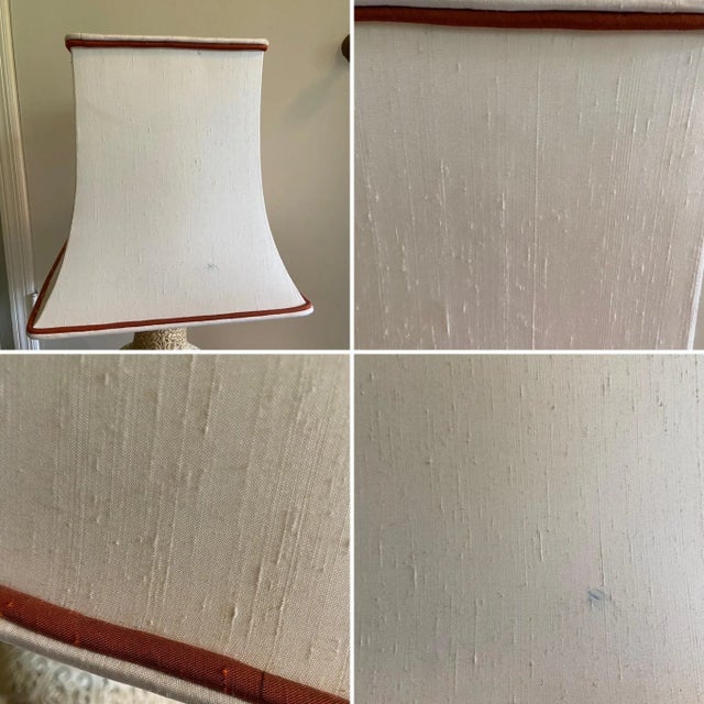 Cream Mid Century Plaster Asian Relief Lamp For Sale - Image 8 of 13