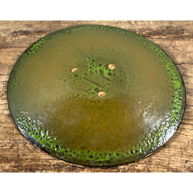 Metal Vintage Mid Century Enamel on Copper Charger Plate With Green and Bronze Glaze For Sale - Image 7 of 7
