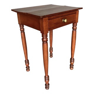 19th Century American Cherry One Drawer Stand With Turned Legs and Feet For Sale