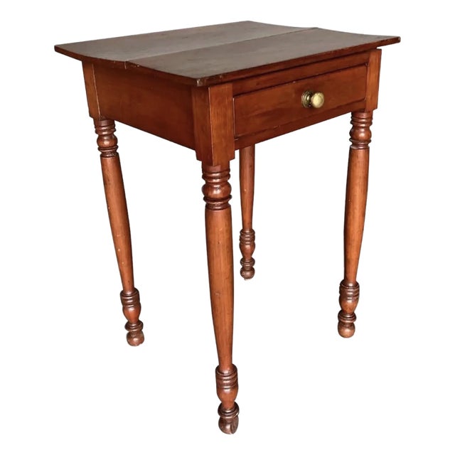 19th Century American Cherry One Drawer Stand With Turned Legs and Feet For Sale