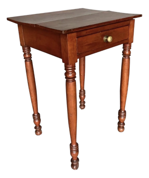19th Century American Cherry One Drawer Stand With Turned Legs and Feet