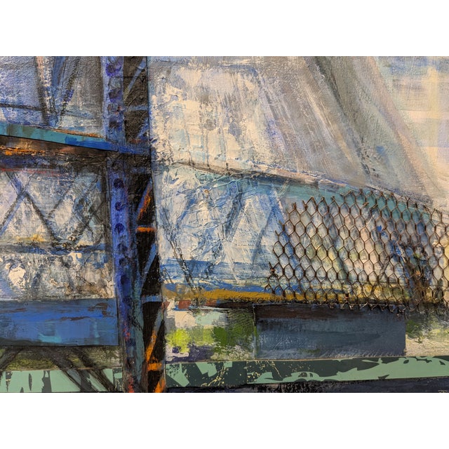 Blue Main Street Bridge, Abstract Expressionist, Mixed Media on Canvas, Marsha Glazière For Sale - Image 8 of 11