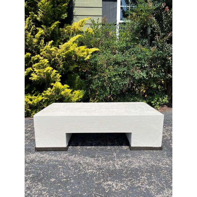 20th Century Karl Springer Style Postmodern Linen-Wrapped Coffee Table For Sale - Image 10 of 12