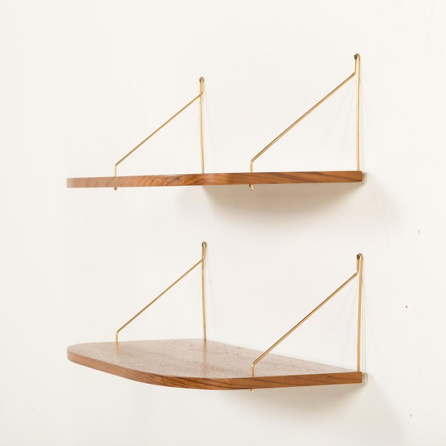 Wood Danish Deep Teak Floating Shelves, 1960s, Set of 2 For Sale - Image 7 of 9