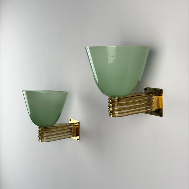 1940s Vintage Murano Glass and Brass Wall Sconces by Tomaso Buzzi for Venini, 1940s, Set of 2 For Sale - Image 5 of 18