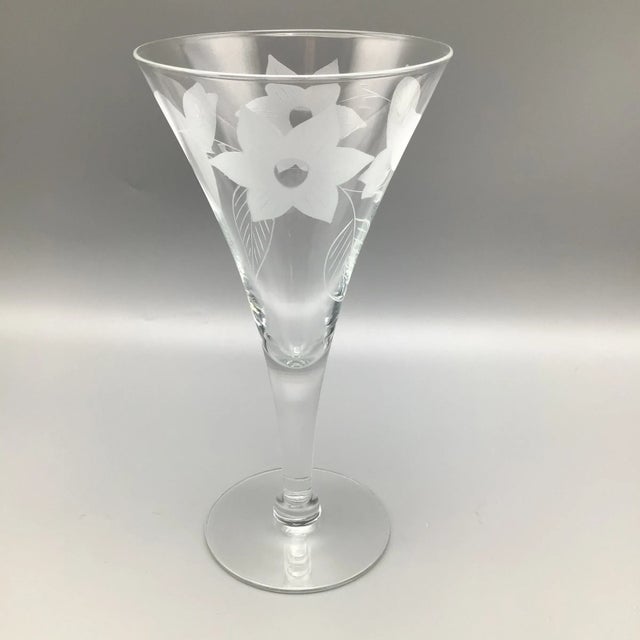 Floral Etched Crystal Stemware Glasses - Set of 18 For Sale - Image 4 of 13