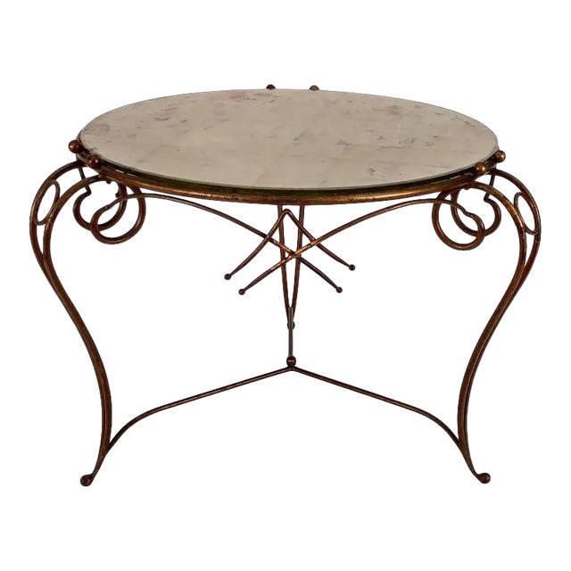 1940s Gilt Metal and Gold Leaf Glass Top Side Table For Sale