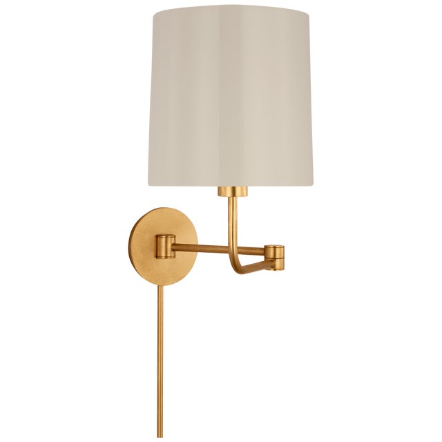 Barbara Barry for Visual Comfort Signature Go Lightly Swing Arm Wall Light in Gild with China White Shade For Sale