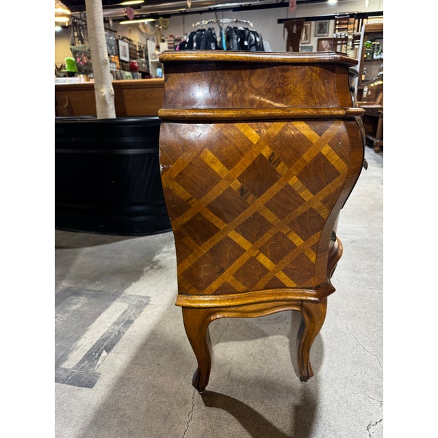Brown Vintage Italian Bombay Chest Wood Inlay Bombe For Sale - Image 8 of 8