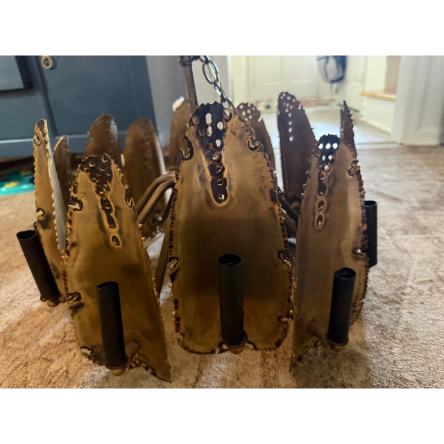 1970s 1970s Stunning Mid-Century Modern Brutalist Torch-Cut Brass Chandelier by Tom Greene for Feldman Lighting For Sale - Image 5 of 5