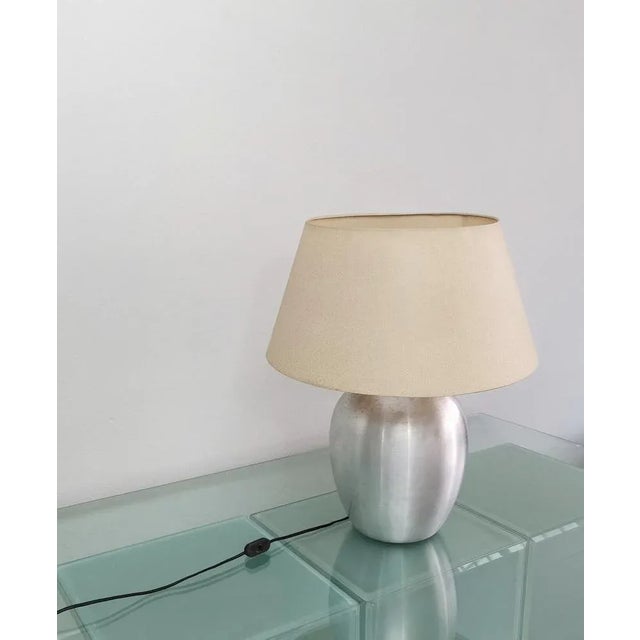 Beige Table Lamp in Brushed Aluminum & Italian Fabric, 1970s For Sale - Image 8 of 12