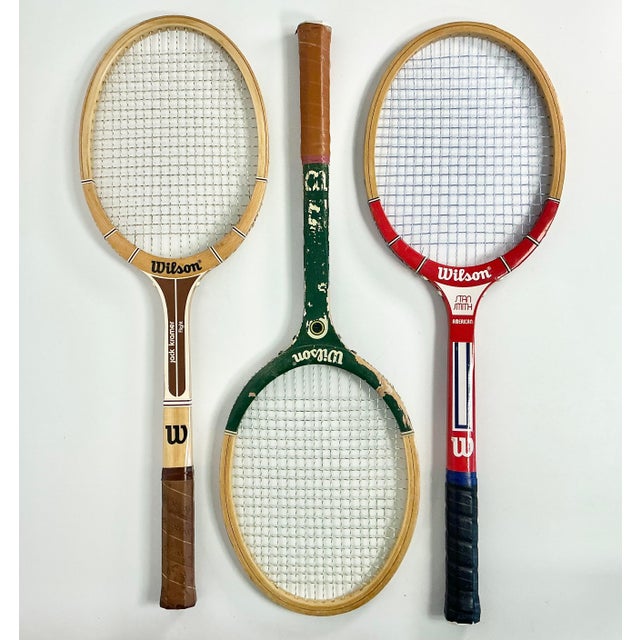 American Vintage Americana Boho Chic Wood Wilson Tennis Rackets - Set of 3. For Sale - Image 3 of 9