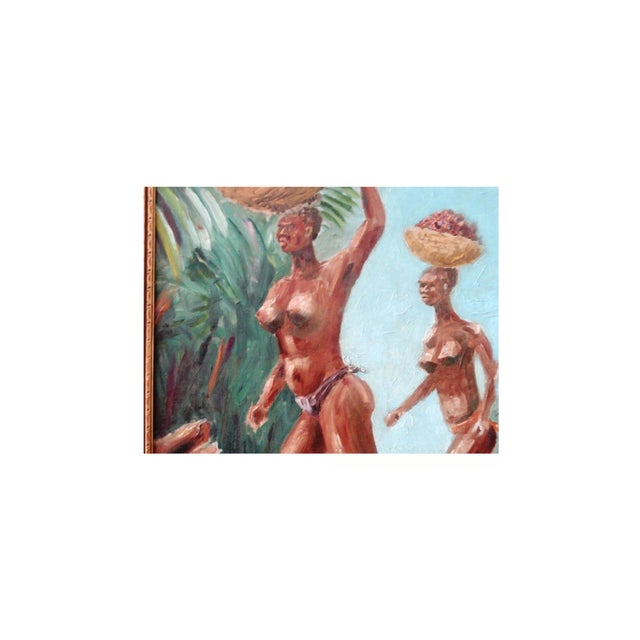 1950s Mid-Century Modern Tropical Tribal Scene Painting by Max R. Stein For Sale - Image 4 of 4