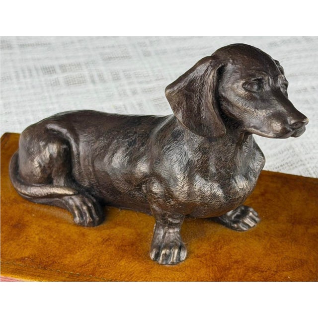 1970s Bronze Dachshund Paperweight on Leather Base For Sale - Image 4 of 18