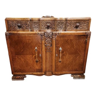 1930s English Art Deco Oak Sideboard For Sale