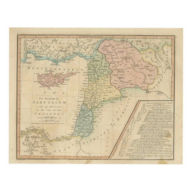 Kingdom of Jerusalem Map with Crusades Holy Land by Wilkinson, 1817 For Sale