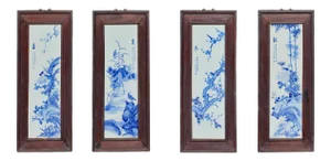 Chinese Blue White Porcelain Flower Birds Scenery Wall Panel Set